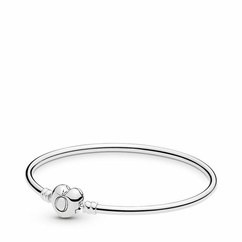 Pandora Logo Heart Clasp Moments Bangle Bracelet - Sterling Silver - Canada | XR2769ER